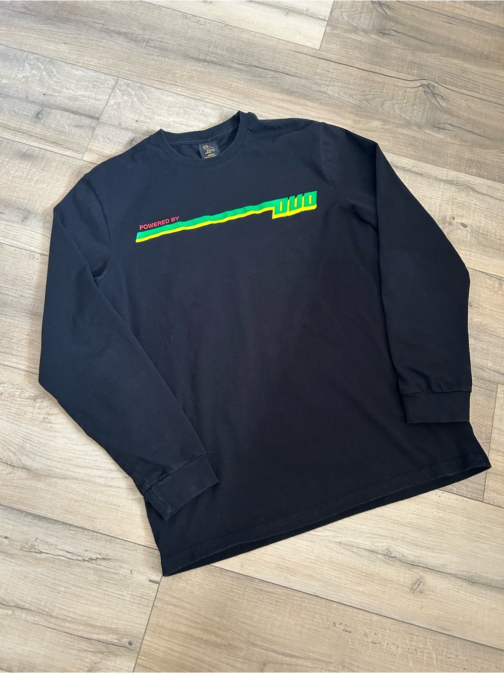 OVO Black Long-Sleeve Graphic Tee with Green Accent